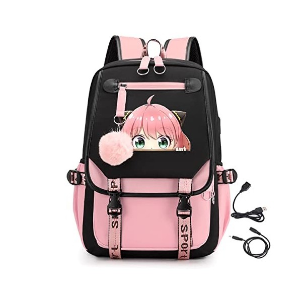 LKY STAR Spy x Family Sac à Dos Femme Fille Cartable Primaire Rucksack,Très Approprié pour Lécole, les Voyages,22L