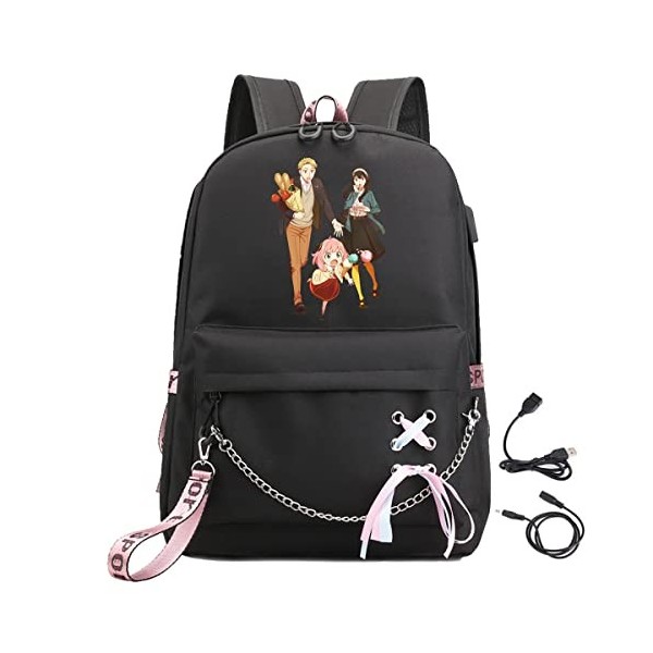 LKY STAR Anime Spy x Family Cartable pour Enfants,Fille Primaire Sac à Dos,22L,Unisexe Oxford Étanche Avec USB College Pack