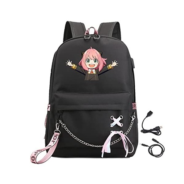 LKY STAR Anime Spy x Family Cartable pour Enfants,Fille Primaire Sac à Dos,22L,Unisexe Oxford Étanche Avec USB College Pack