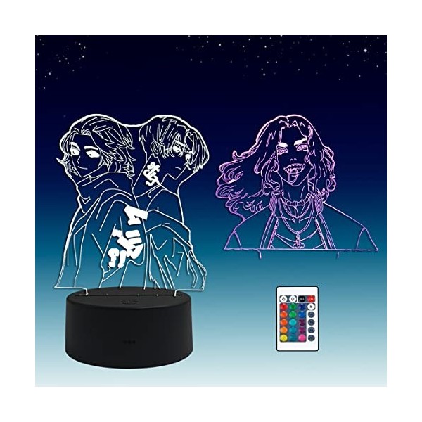 2 en 1,Tokyo Revengers,Baji,Mikey,lampe animée menée illusion 3D, télécommande RVB à 16 couleurs, veilleuse bébé led
