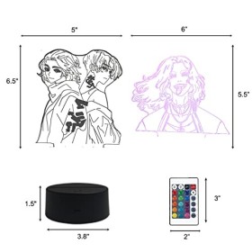 2 en 1,Tokyo Revengers,Baji,Mikey,lampe animée menée illusion 3D, télécommande RVB à 16 couleurs, veilleuse bébé led