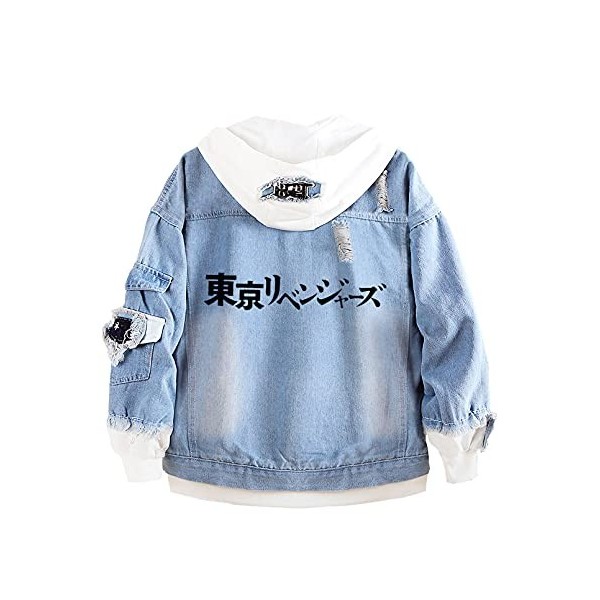 Fancyland Veste Toman Tokyo Revengers, Hoodie en Jean Tokyo Manji Sweat avec Capuche Japonais Manga Déguisement Cosplay Adult