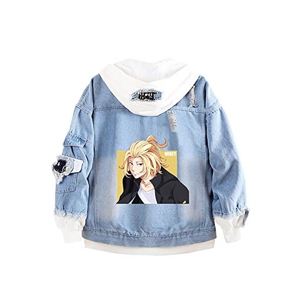 Fancyland Veste Toman Tokyo Revengers, Hoodie en Jean Tokyo Manji Sweat avec Capuche Japonais Manga Déguisement Cosplay Adult