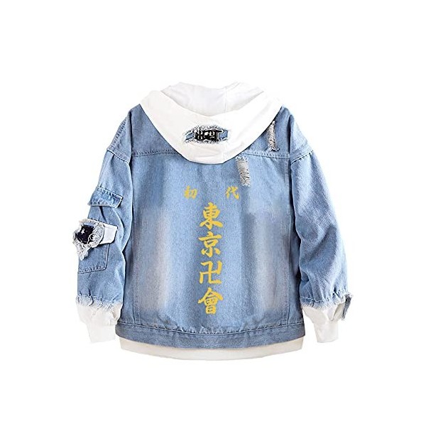 Fancyland Veste Toman Tokyo Revengers, Hoodie en Jean Tokyo Manji Sweat avec Capuche Japonais Manga Déguisement Cosplay Adult