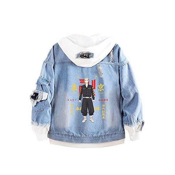 Fancyland Veste Toman Tokyo Revengers, Hoodie en Jean Tokyo Manji Sweat avec Capuche Japonais Manga Déguisement Cosplay Adult