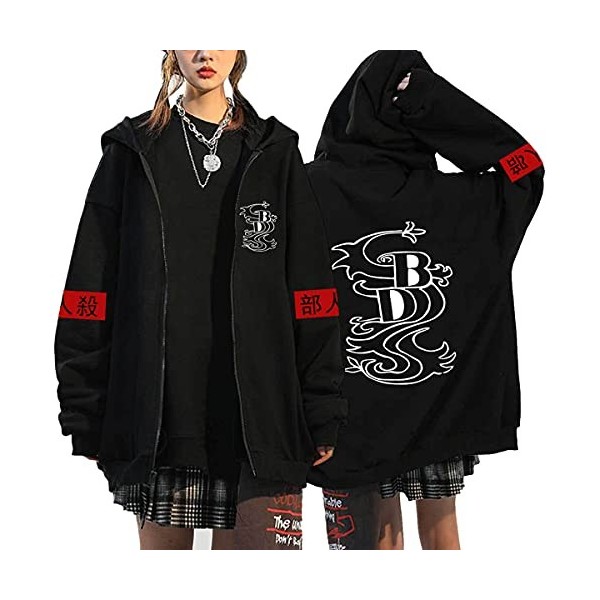 Vocha Japon Anime Tokyo Revengers Veste Manjirou Sano Pull zippé Sweats à Capuche Anime Vêtements Cosplay Black,XS,XS 