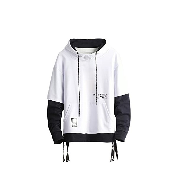 GURUNVANI Sweat à Capuche Patchwork pour Homme de Couleur contrastée