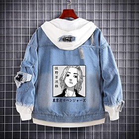Fancyland Veste Toman Tokyo Revengers, Hoodie en Jean Tokyo Manji Sweat avec Capuche Japonais Manga Déguisement Cosplay Adult