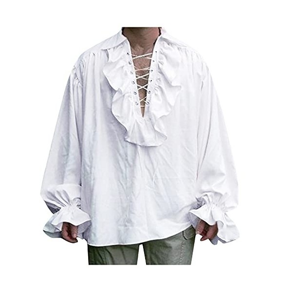 JJPAR Chemise Gothique pour Hommes Steampunk Collier et Lacet Avant Costume Pirate Homme Sweat-Shirt Manches Longues pour Che