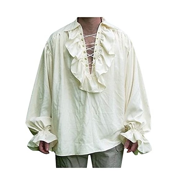 JJPAR Chemise Gothique pour Hommes Steampunk Collier et Lacet Avant Costume Pirate Homme Sweat-Shirt Manches Longues pour Che