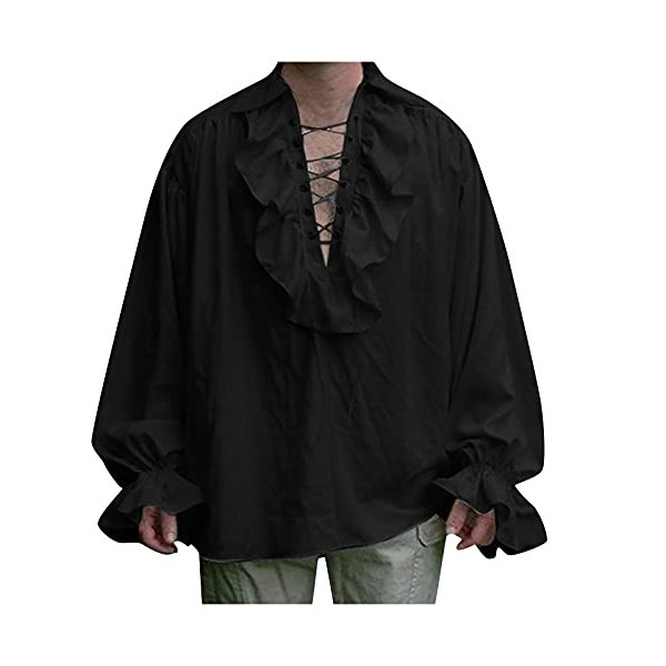 JJPAR Chemise Gothique pour Hommes Steampunk Collier et Lacet Avant Costume Pirate Homme Sweat-Shirt Manches Longues pour Che
