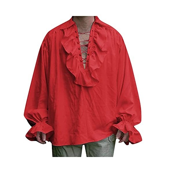 JJPAR Chemise Gothique pour Hommes Steampunk Collier et Lacet Avant Costume Pirate Homme Sweat-Shirt Manches Longues pour Che