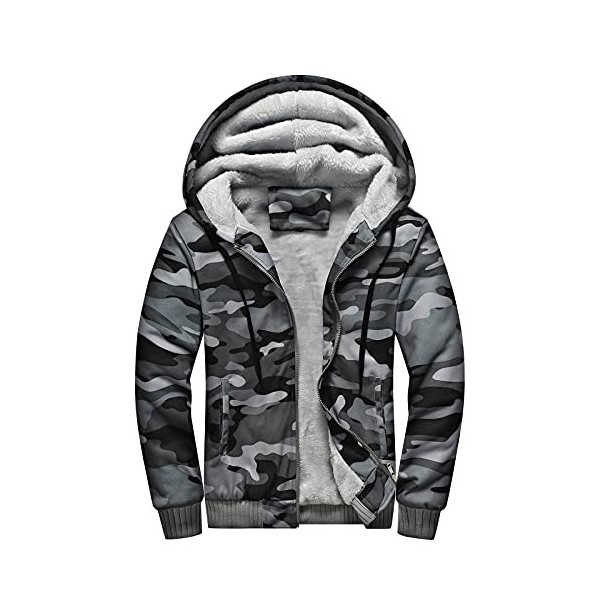 uxxnjfg Veste Polaire Homme Capuche Sweat Zippé Homme Militaire Chaud Épais Pulls Gilets Et Sweats Homme Col Montant Cardigan