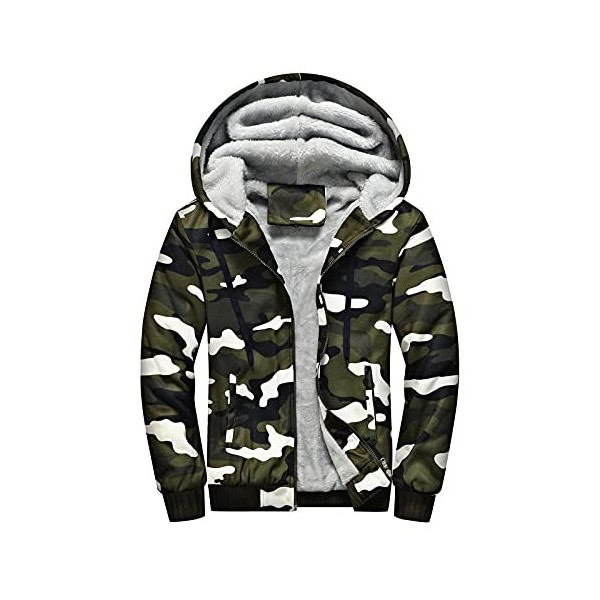 uxxnjfg Veste Polaire Homme Capuche Sweat Zippé Homme Militaire Chaud Épais Pulls Gilets Et Sweats Homme Col Montant Cardigan