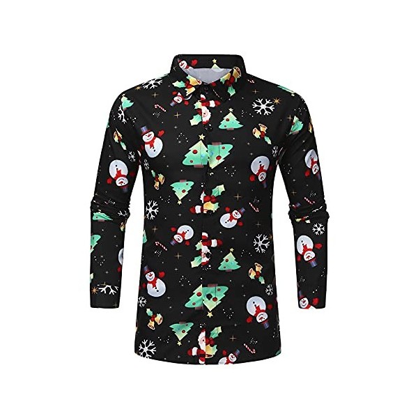 JJPAR Chemises de Noël Moche pour Hommes T-Shirts Boutonnés à Manches Longues 3D Funky Chemise Hawaïenne Imprimé Père Noël Hi