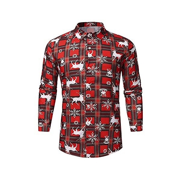 JJPAR Chemises de Noël Moche pour Hommes T-Shirts Boutonnés à Manches Longues 3D Funky Chemise Hawaïenne Imprimé Père Noël Hi