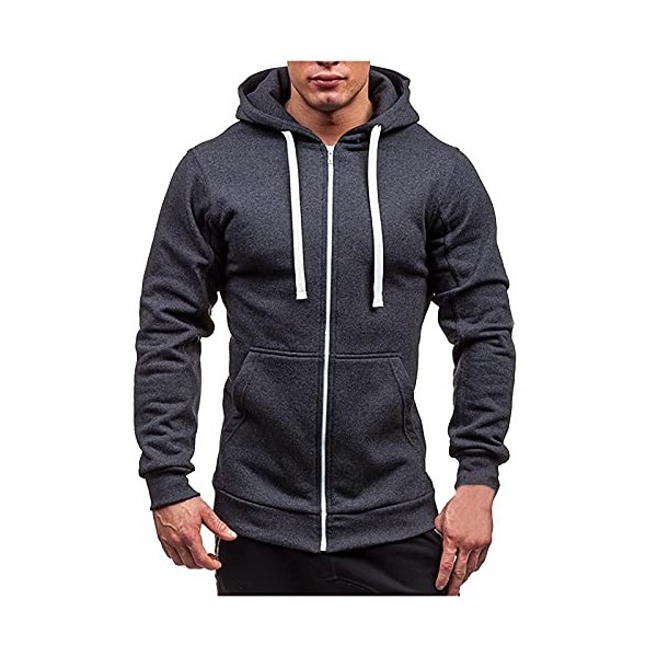 JJPAR Veste Homme Sweat à Capuche Hiver Chaud Épais Gilets Slim Décontractée Sweats Multi-Poche Manche Longue Zippé&nbsp; Cordon d
