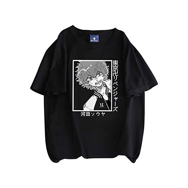 jiminhope Tokyo Revengers t-Shirt Unisexe été décontracté Confortable Coton t-Shirt Anime drôle imprimé Hauts Noirs