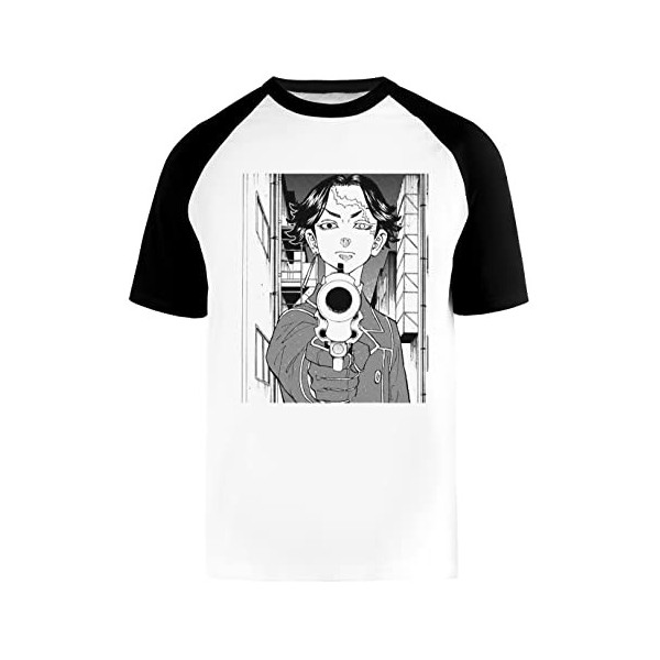 Tokyo Revengers with Gun T-Shirt De Baseball Hommes Femmes Unisexe Blanc Col Ras du Cou Manches Courtes Coton Organique Tee U