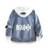 westtrend Genshin Impact Denim Hoodie Jacket Unisexe Casual Faux Deux Sweatshirts Anime Print Hooded Jeans Coat