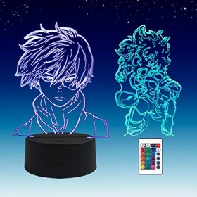 2 en 1,My Hero Academia,Todoroki Shoto,Midoriya Izuku, lampe animée menée illusion 3D, télécommande RVB à 16 couleurs, veille