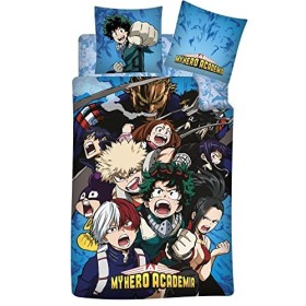 My Hero Academia Parure de lit 3 Pièces 100% Coton - Housse de Couette 140x200 cm + Taie doreiller 65x65 cm + Drap-Housse As