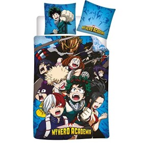 My Hero Academia Parure de lit 3 Pièces 100% Coton - Housse de Couette 140x200 cm + Taie doreiller 65x65 cm + Drap-Housse As