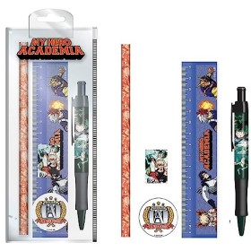My Hero Academia Ensemble de papeterie 5 pièces avec stylo, crayon, règle, taille-crayon et gomme design ultra puissant pou