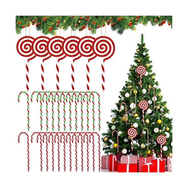 Frasheng Lot de 30 bâtons de Sucre dorge,Canne de Bonbons Plastique de Noël,Suspendus Candy Cane de Noël,Canne à Sucre Noël,