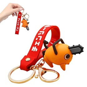 SHANHAIKX Pochita Keychain Chainsaw Man Keychain，Mignon Pendentif，Porte-clés Animé Enfants Clé Pendentif，Le joli extérieur or