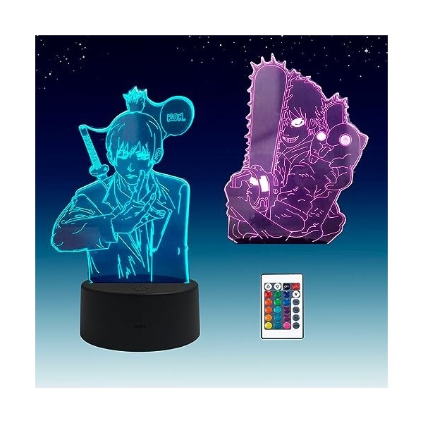 Sosowlight 2 en 1,Chainsaw Man,Lampe danimation LED illusion 3D, télécommande RVB à 16 couleurs, Veilleuse de bureau