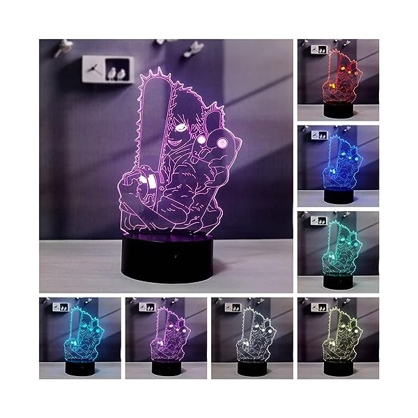 Sosowlight 2 en 1,Chainsaw Man,Lampe danimation LED illusion 3D, télécommande RVB à 16 couleurs, Veilleuse de bureau