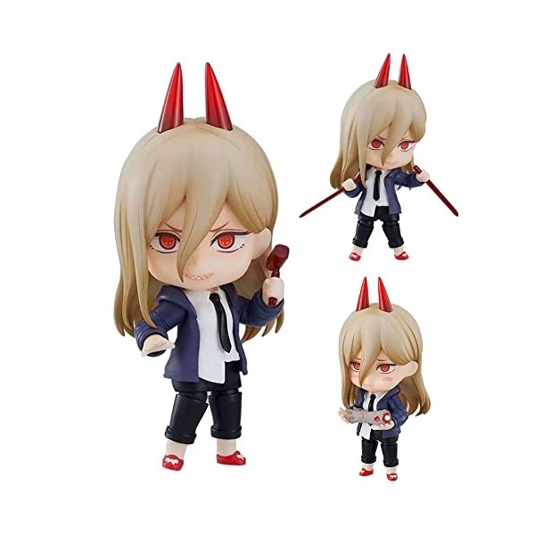 Chainsaw Man Figure Power Denji Q Version Action Figure 10 cm - Visage Interchangeable en PVC - Figurine de Bureau