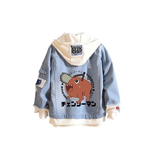 Unisexe Japonais Anime Chainsaw Man Veste à Capuche Cosplay Pochita Veste en Jean Anime Chainsaw Man Sweat Costume