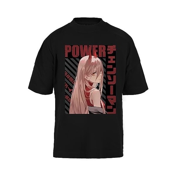 Générique Chainsaw Man - Power T-Shirt Unisexe Noir Baggy T-Shirt Surdimensionné