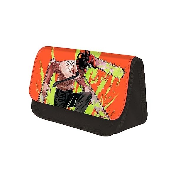 Dmspace Chainsaw Man Trousse à crayons double fermeture éclair Grande capacité Trousse à crayons avec fermeture éclair pour g