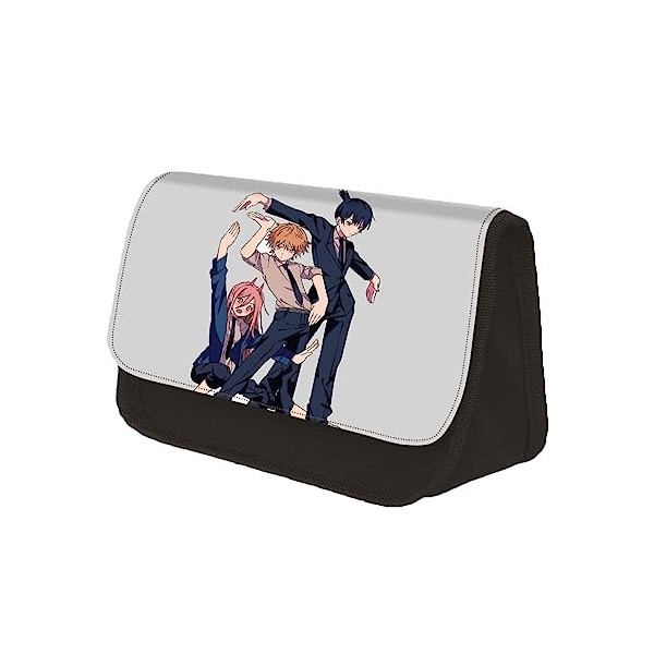 Dmspace Chainsaw Man Trousse à crayons double fermeture éclair Grande capacité Trousse à crayons avec fermeture éclair pour g