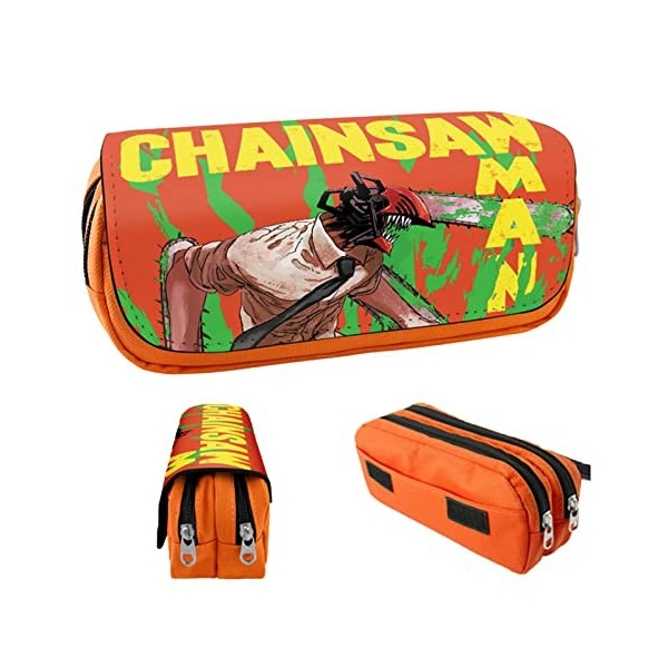 Chainsaw Man Trousses,Chainsaw Man Sac Papeterie,Grande Capacité Fermetures à Glissière Porte-Stylos,Trousses Étui à Stylo Ch