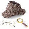Hifot 3 Pcs Déguisement Detective Accessoire Ensemble Détective, Casquette Deerstalker Verres à Monture Dorée Loupe à Manche 