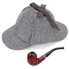 Hifot 3 Pcs Déguisement Detective Accessoire Ensemble Détective, Casquette Deerstalker Verres à Monture Dorée Loupe à Manche 