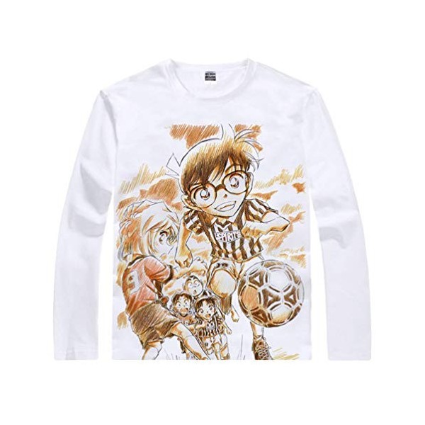WANHONGYUE Anime Detective Conan T-Shirts à Manches Longues Adulte Cosplay Pullover Sweat-Shirt Tee Top Chemises Blanc/1 S