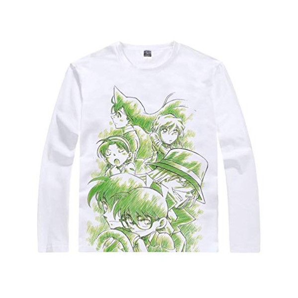 WANHONGYUE Anime Detective Conan T-Shirts à Manches Longues Adulte Cosplay Pullover Sweat-Shirt Tee Top Chemises Blanc/1 S