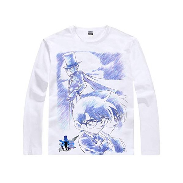 WANHONGYUE Anime Detective Conan T-Shirts à Manches Longues Adulte Cosplay Pullover Sweat-Shirt Tee Top Chemises Blanc/1 S