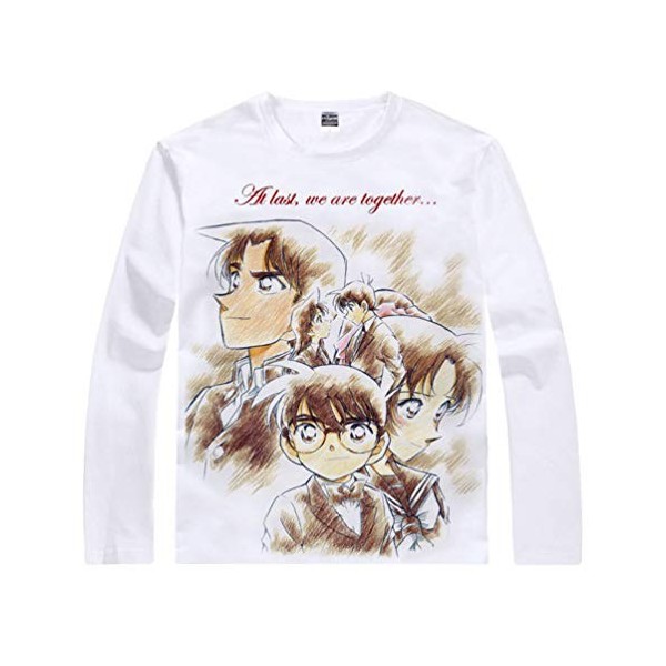 WANHONGYUE Anime Detective Conan T-Shirts à Manches Longues Adulte Cosplay Pullover Sweat-Shirt Tee Top Chemises Blanc/1 S