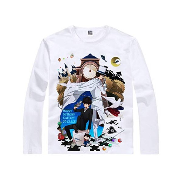 WANHONGYUE Anime Detective Conan T-Shirts à Manches Longues Adulte Cosplay Pullover Sweat-Shirt Tee Top Chemises Blanc/1 S