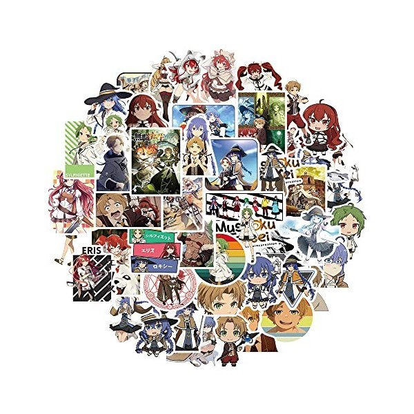 Mushoku Tensei Lot de 50 autocollants en vinyle pour voiture, bouteille deau, skateboard, bagages, ordinateurs