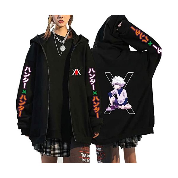 flowereyes Anime Hunter x Hunter Sweat à Capuche zippé Sweat Hisoka Cosplay Cardigan Sweat Killua Zoldyck Veste à Capuche déc
