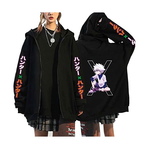 flowereyes Anime Hunter x Hunter Sweat à Capuche zippé Sweat Hisoka Cosplay Cardigan Sweat Killua Zoldyck Veste à Capuche déc