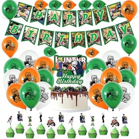 Décoration de Fête Anniversaire Hunterxhunter Ballons Bannière de Joyeux Anniversaire Topper de Gâteau pour Enfants Décor de 