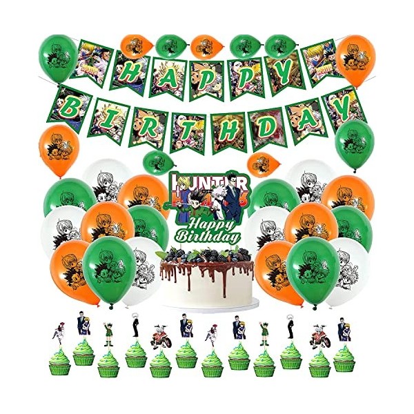 Décoration de Fête Anniversaire Hunterxhunter Ballons Bannière de Joyeux Anniversaire Topper de Gâteau pour Enfants Décor de 